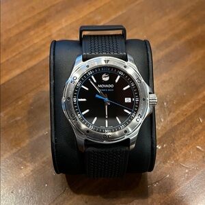 Movado Series 800 Black Dial Silver Case Watch